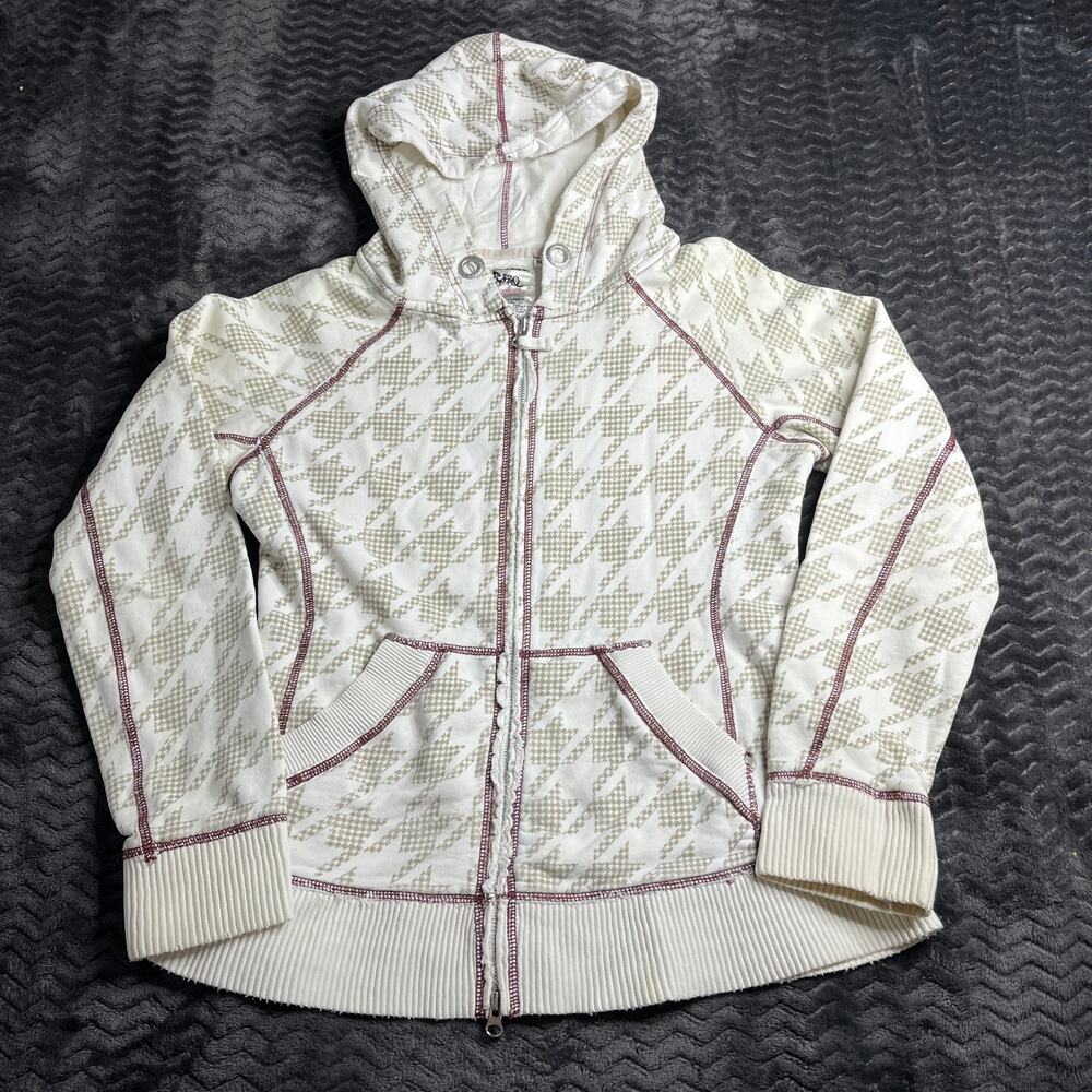Vintage Y2k Triple Five Soul Hoodie Women's L White Houndstooth AOP Cyber Grunge